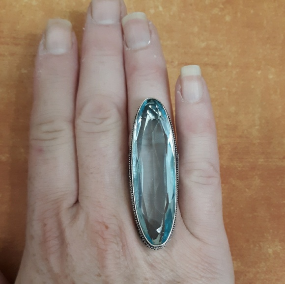 New Oversized Blue Quartz 925 Silver Statement Ring. - Picture 4 of 8